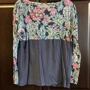 Lilly Pulitzer Navy and Floral Long Sleeve Top